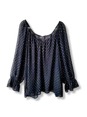 Lane Bryant Black Gold Sheer Chiffon Blouse 22 Cocktail Party Witchy Sparkle NEW